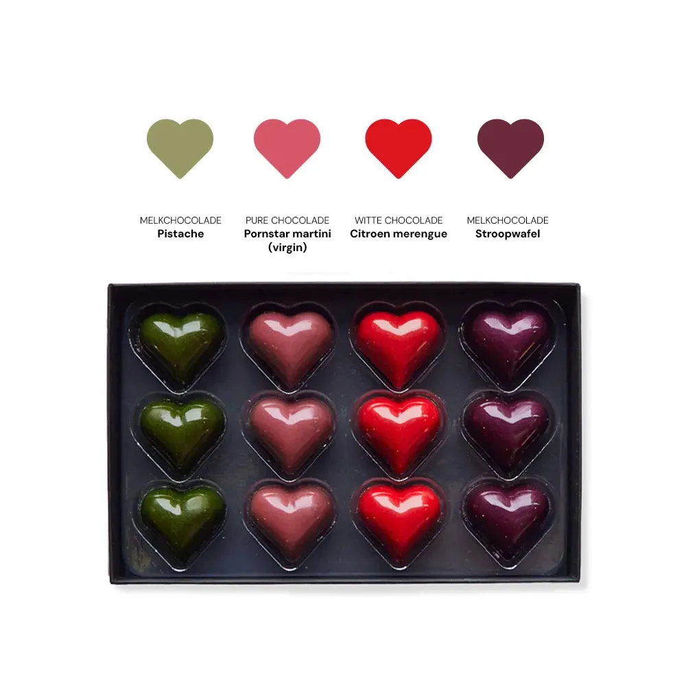 Chocoladebezorgd Moederdag Hartjes bonbons 12 stuks cadeau