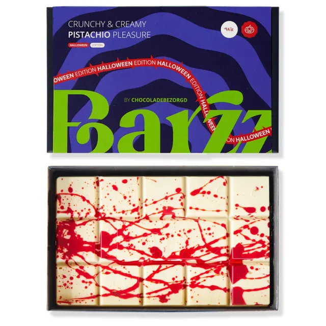 Chocoladebezorgd Barzz Halloween chocoladereep wit pistache 220g
