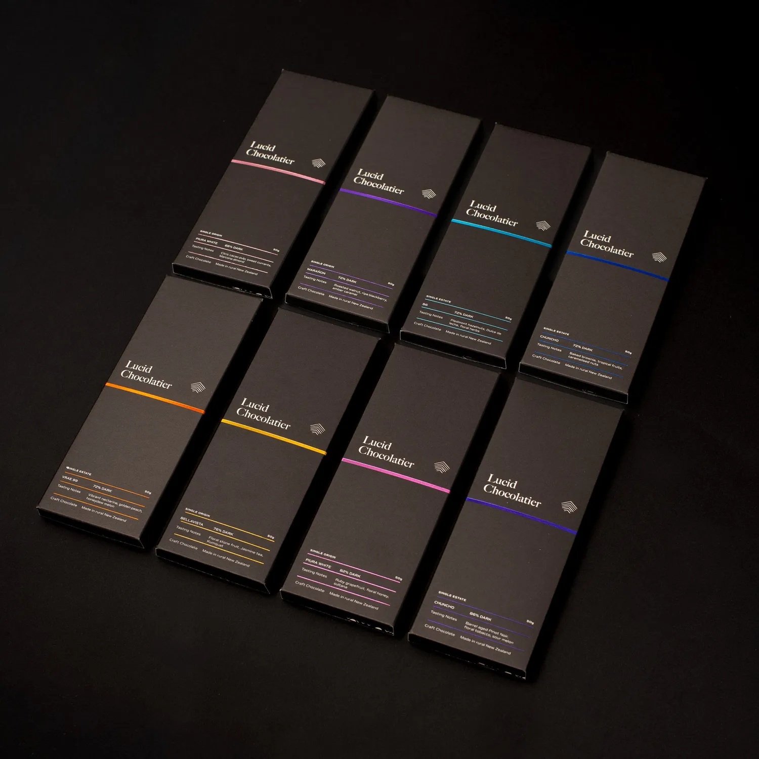 Lucid Chocolatier Purist Collection chocoladerepen 8 stuks puur