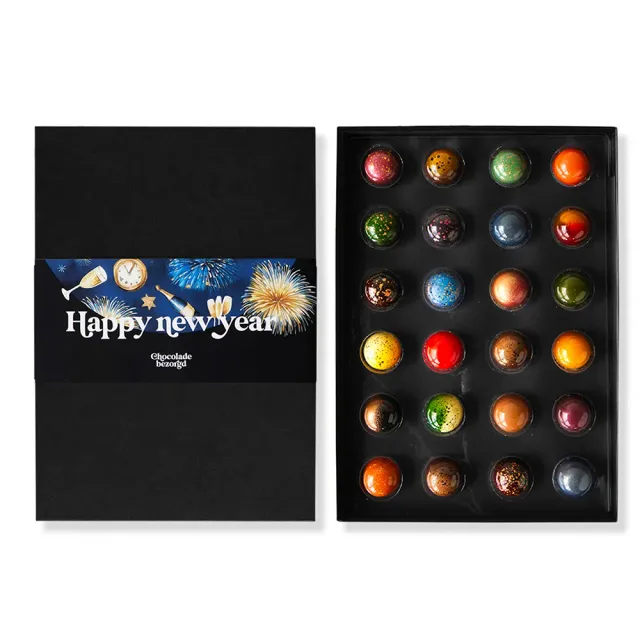 Chocoladebezorgd Nieuwjaarsbonbons 24 stuks cadeaudoos alcoholvrij