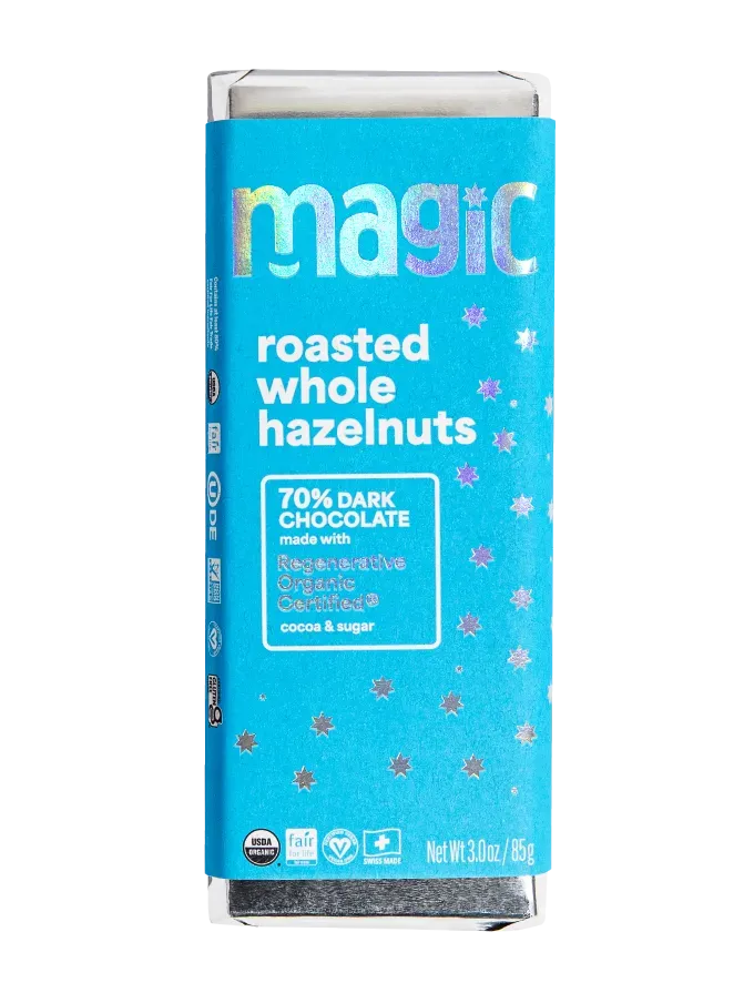 Magic Chocolate Hazelnoot 70% pure chocoladereep hele noten