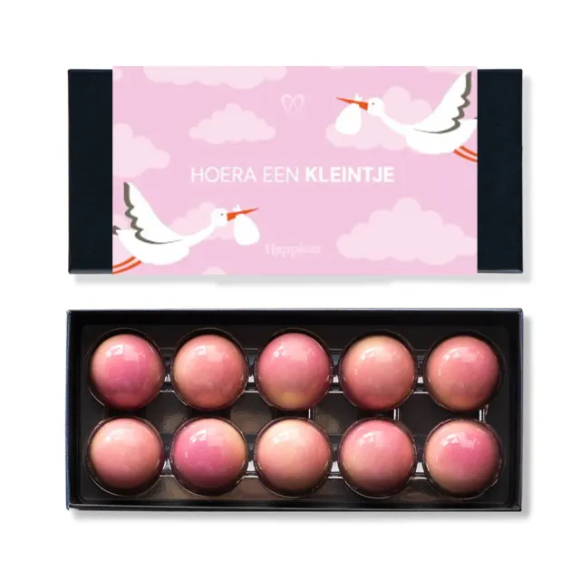 Chocoladebezorgd Geboorte Roze bonbons 10 stuks witte chocola