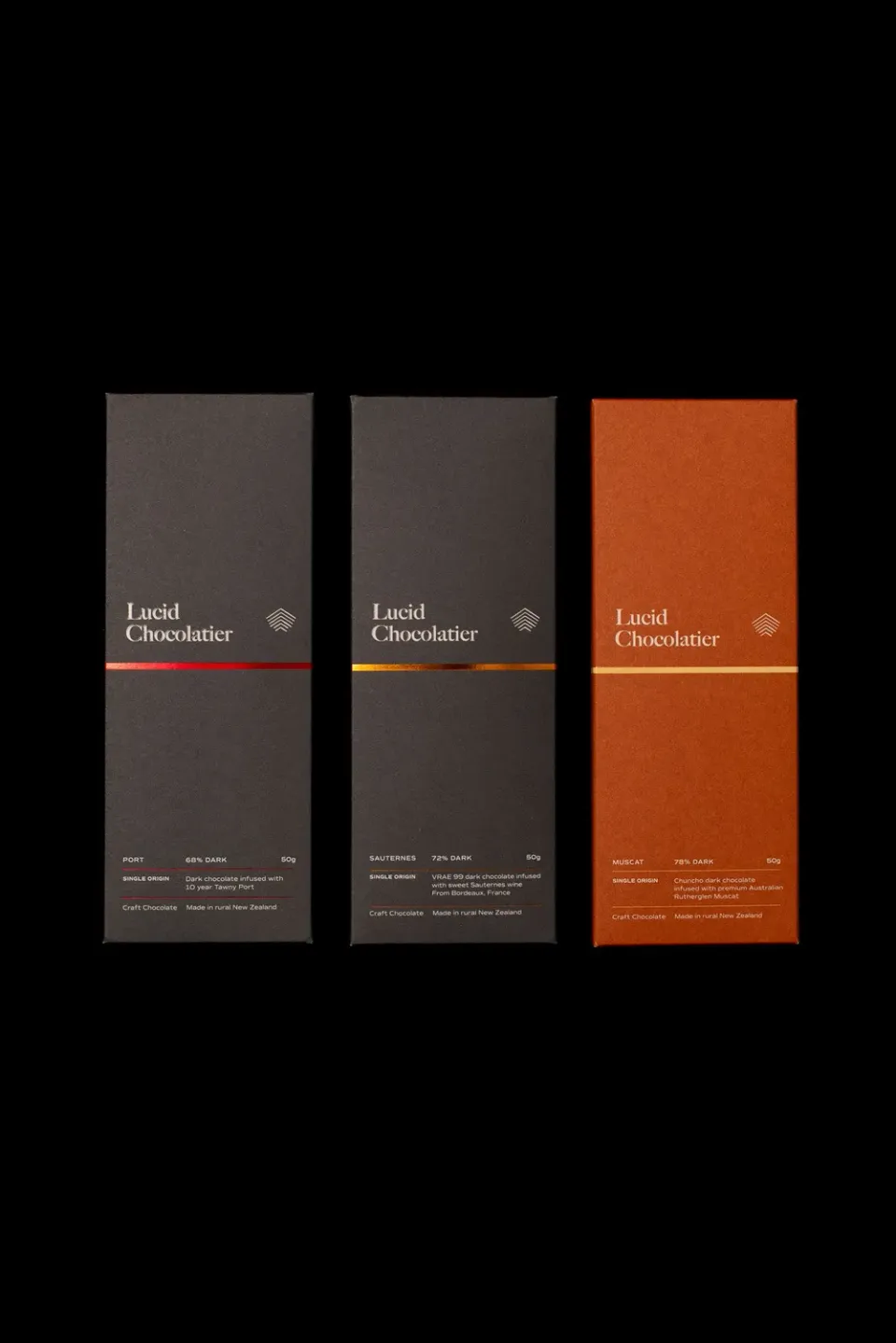 Lucid Chocolatier Infusion chocoladereep trio port sauternes muscat