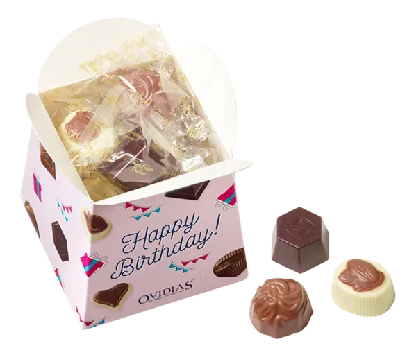 Ovidias Happy Birthday ballotin pralines 200g verjaardagscadeau