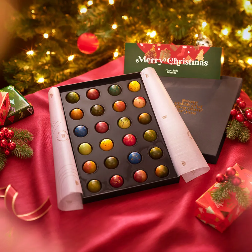 Chocoladebezorgd Kerst bonbons 24 stuks alcoholvrij