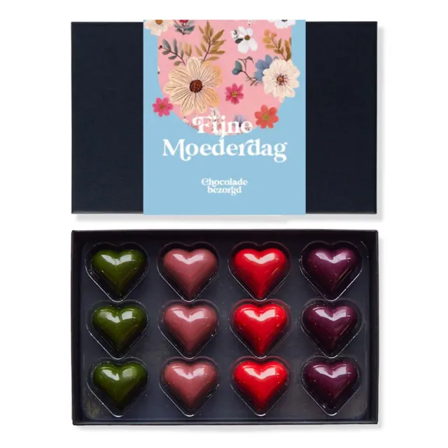 Chocoladebezorgd Moederdag Hartjes bonbons 12 stuks cadeau