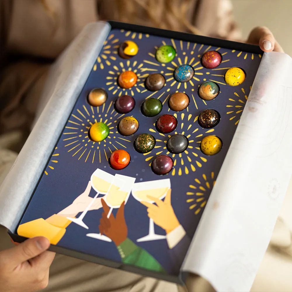 Chocoladebezorgd Nieuwjaarsbox bonbons alcoholvrij