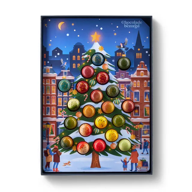 Chocoladebezorgd Kerstboom bonbons 21 stuks alcoholvrij