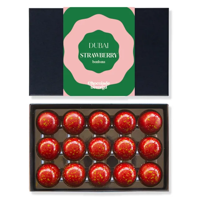 Chocoladebezorgd Dubai strawberry bonbons 15 stuks pistache