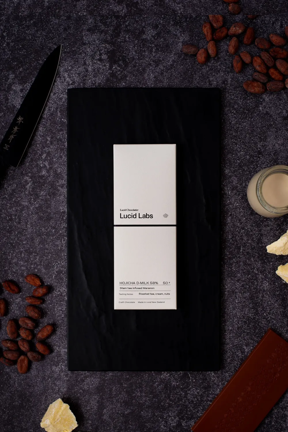 Lucid Chocolatier Hojicha Dark-Milk 58% chocoladereep 50g