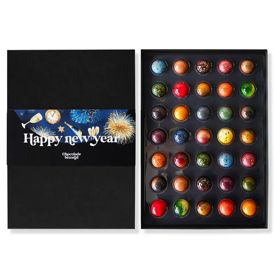 Chocoladebezorgd Nieuwjaarsbonbons 35 stuks alcoholvrij