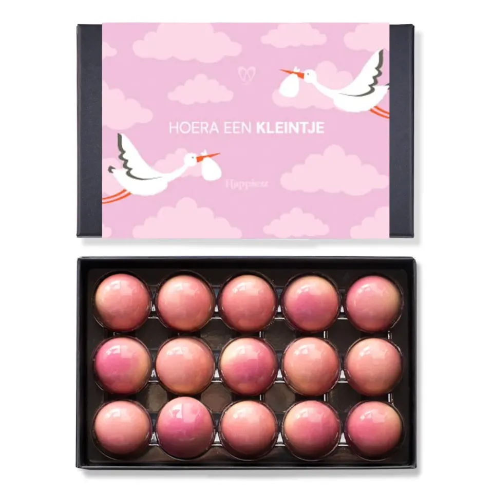 Chocoladebezorgd Geboorte roze bonbons 15 stuks