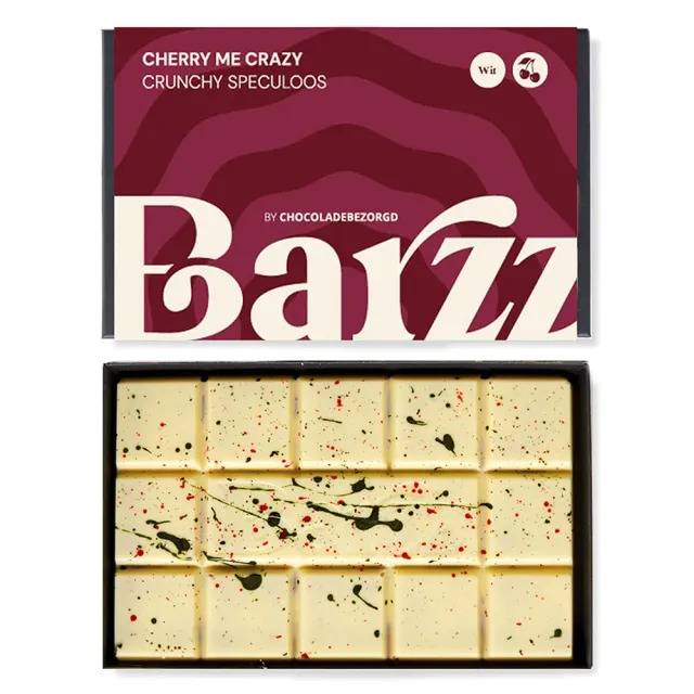 Chocoladebezorgd Barzz Lotus Cherry Cheesecake reep 220g wit