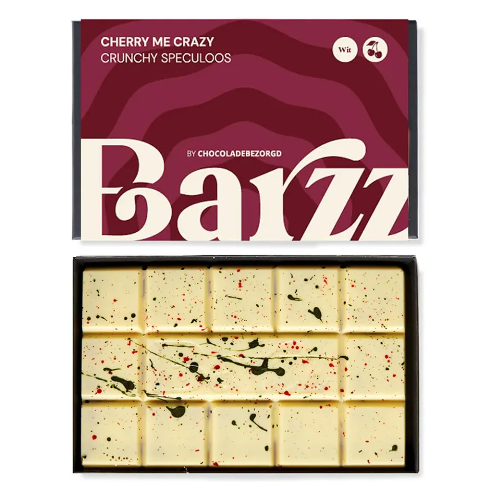 Chocoladebezorgd Barzz Lotus Cherry Cheesecake reep 220g wit