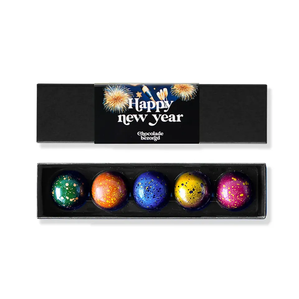 Chocoladebezorgd Nieuwjaarsbonbons 5 stuks alcoholvrij