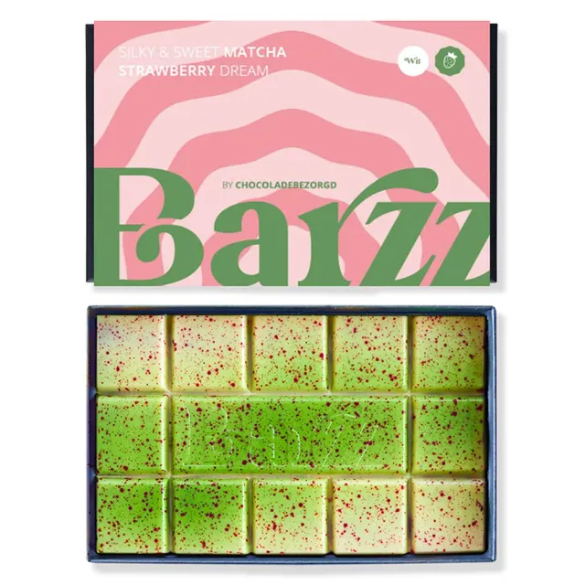 Chocoladebezorgd Barzz Strawberry matcha chocoladereep 220 gram