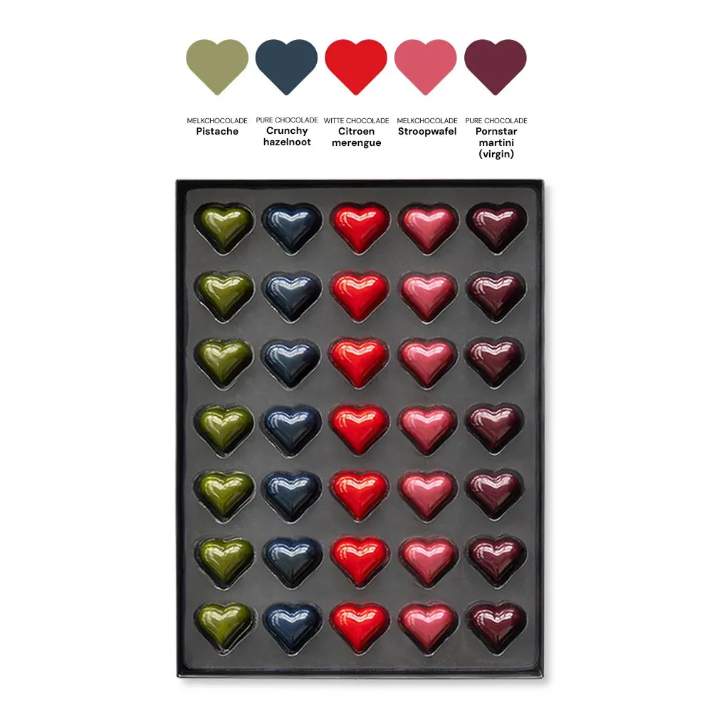 Chocoladebezorgd Hartjes bonbons 35 stuks 5 smaken