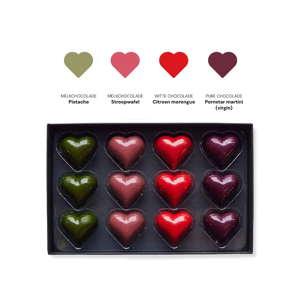 Chocoladebezorgd Hartjes bonbons 12 stuks melk