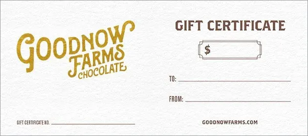 Goodnow Farms Gift Certificate cadeaukaart chocolade