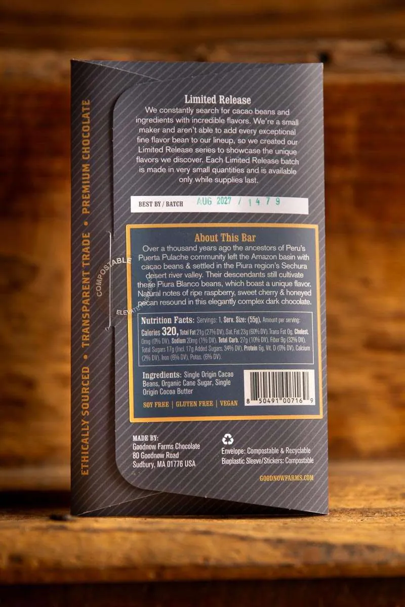 Goodnow Farms Piura pure chocoladereep framboos limited