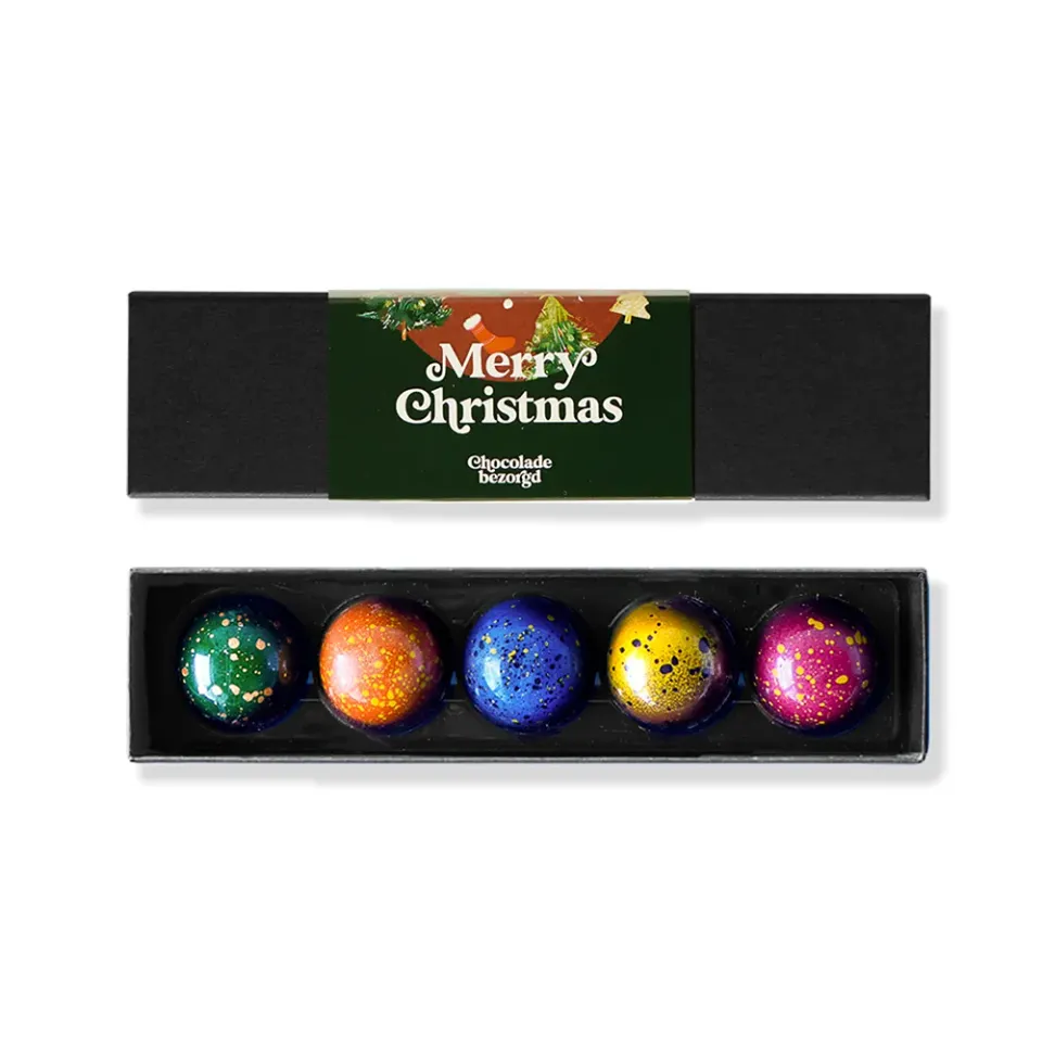 Chocoladebezorgd Kerst bonbons 5 stuks alcoholvrij