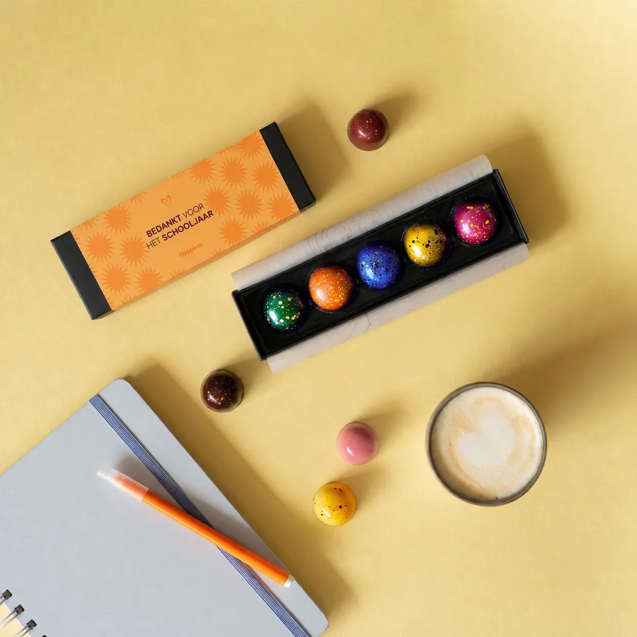 Chocoladebezorgd Juf & meester bedankt bonbons 5 stuks alcoholvrij