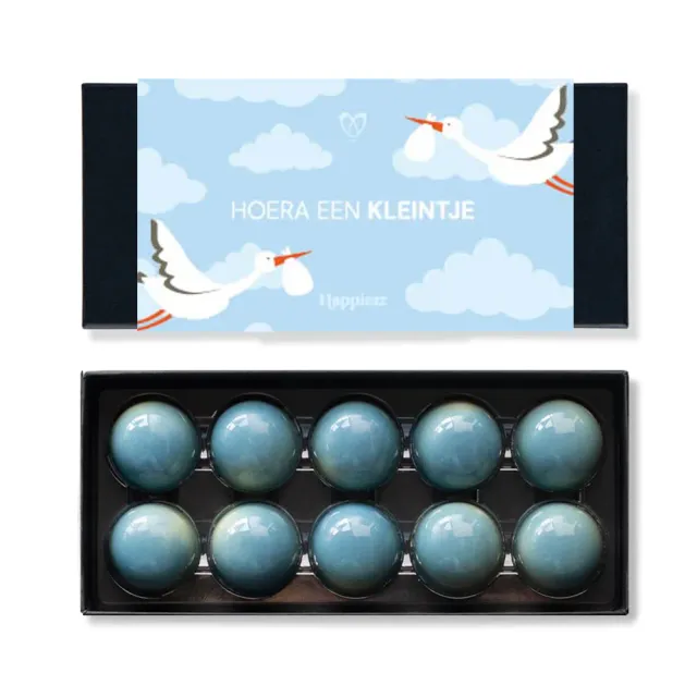 Chocoladebezorgd Geboorte bonbons blauw 10 stuks wit