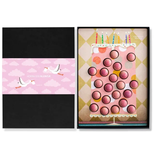 Chocoladebezorgd Girl's Birthday Cake bonbons 21 stuks muisjes