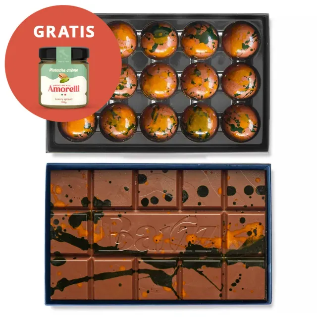 Chocoladebezorgd Barzz Pistache Knafeh reep bonbons pasta set