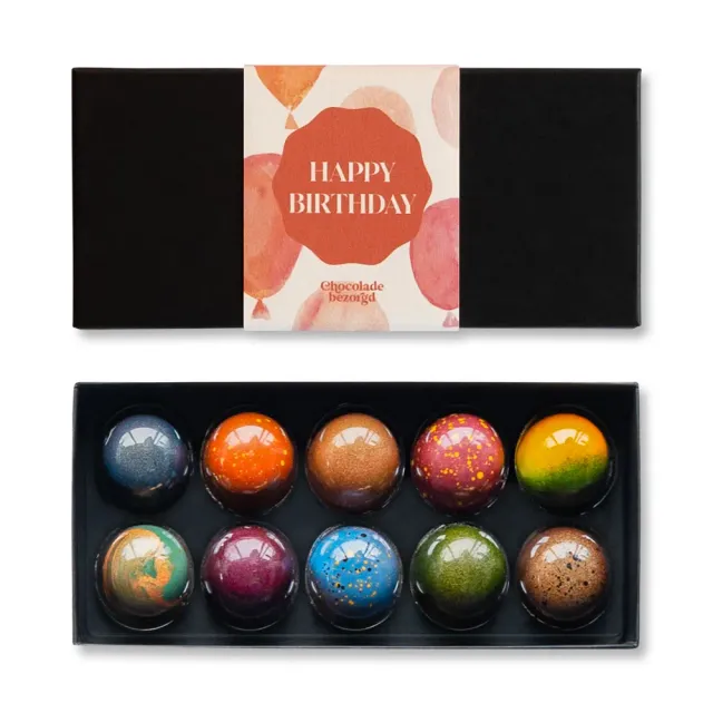 Chocoladebezorgd Verjaardag bonbons 10 stuks alcoholvrij
