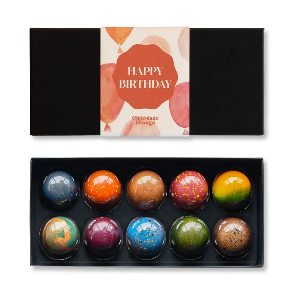 Chocoladebezorgd Verjaardag bonbons 10 stuks alcoholvrij